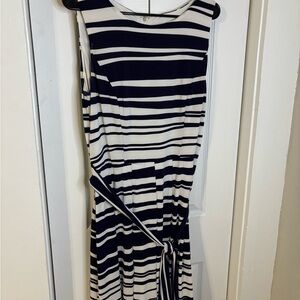 Tommy Hilfiger Navy and White Striped Midi Dress